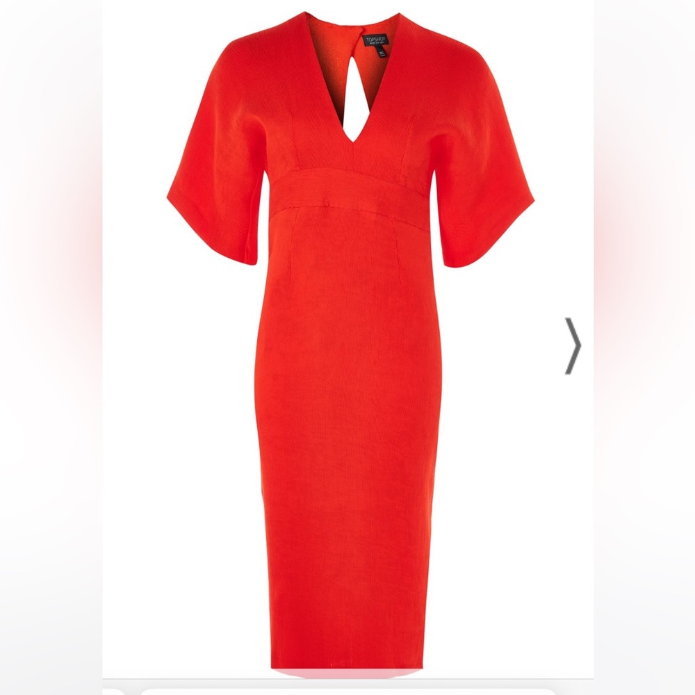 Topshop Textured Plunge Midi Dress Red/Orange